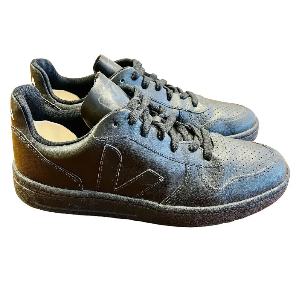VEJA V-10 Black Leather Sneakers Shoes Lace Up Low Top Sz‎ US 10 UK 8 EU 41